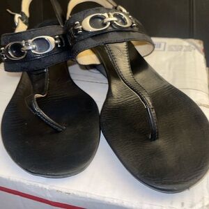 Coach Despina Black Thong Wedge Sandals with Silver Hardware Size 10B
